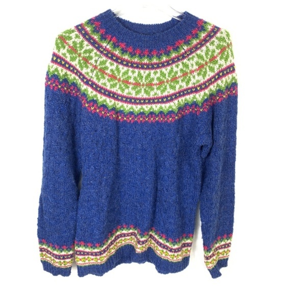 NY&CO Blue Green Pink Nordic Chunky Knit Sweater M - Picture 1 of 8